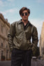 Olive Green Textured Leather Jacket