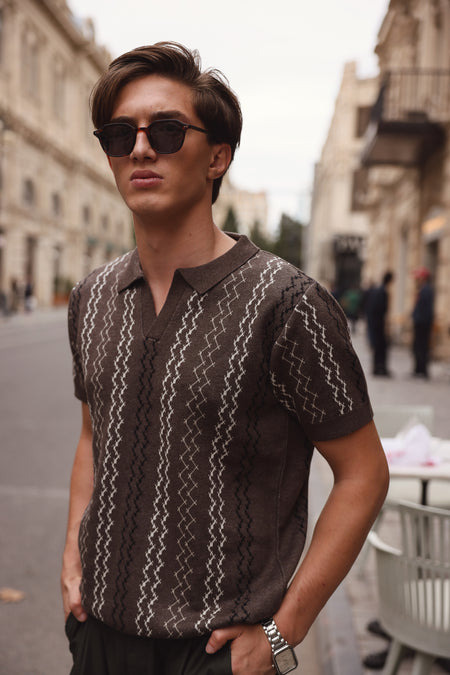 Brown Polo Shirt Jacquard