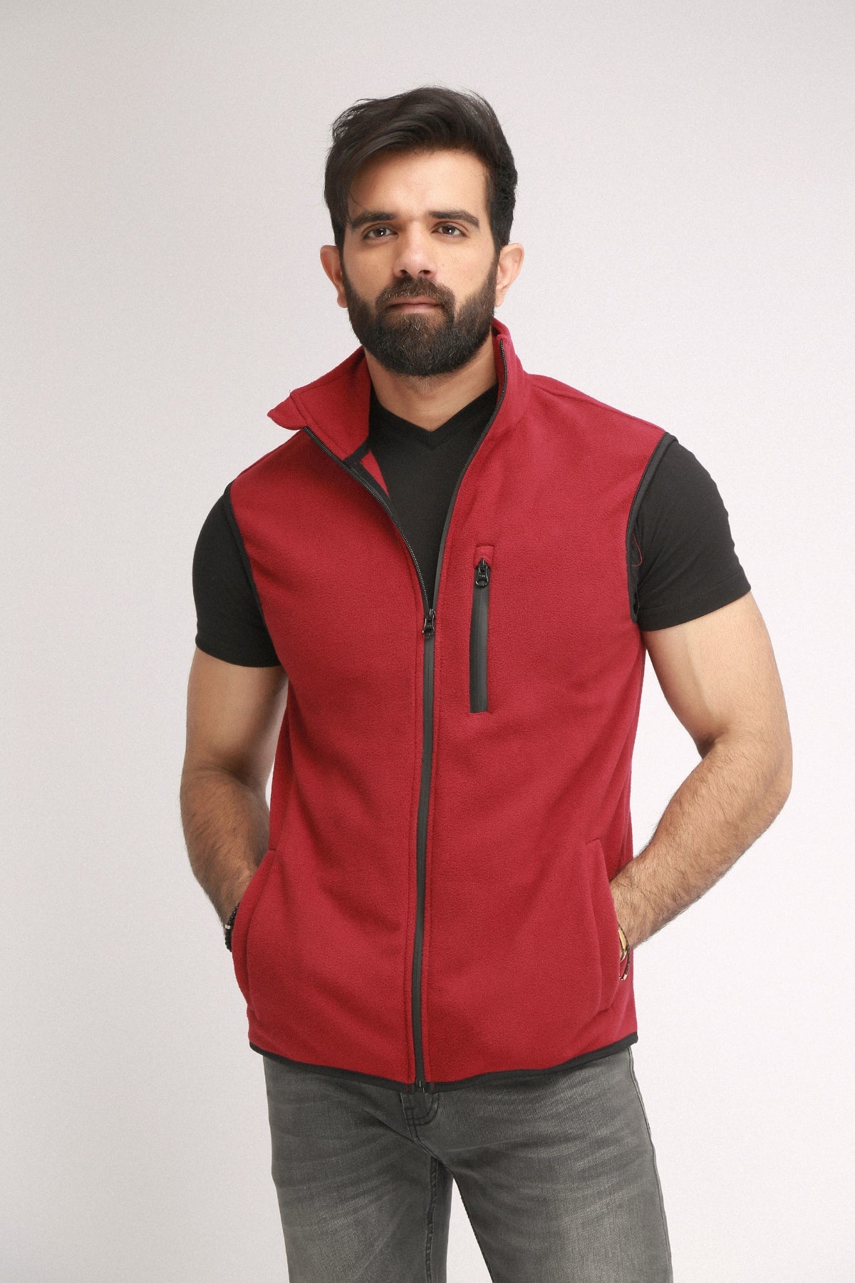 Men's Stylish Sleeveless Fleece Jacket - Brackets