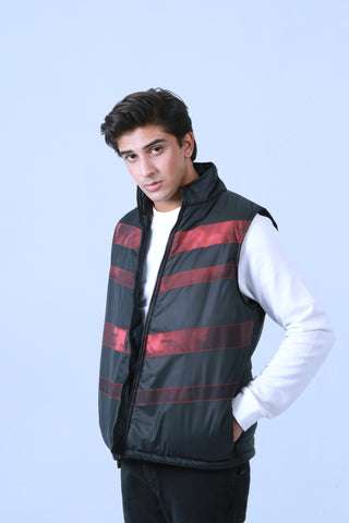 Sleeveless Puffer Jacket With Heat Impact Panels - Brackets