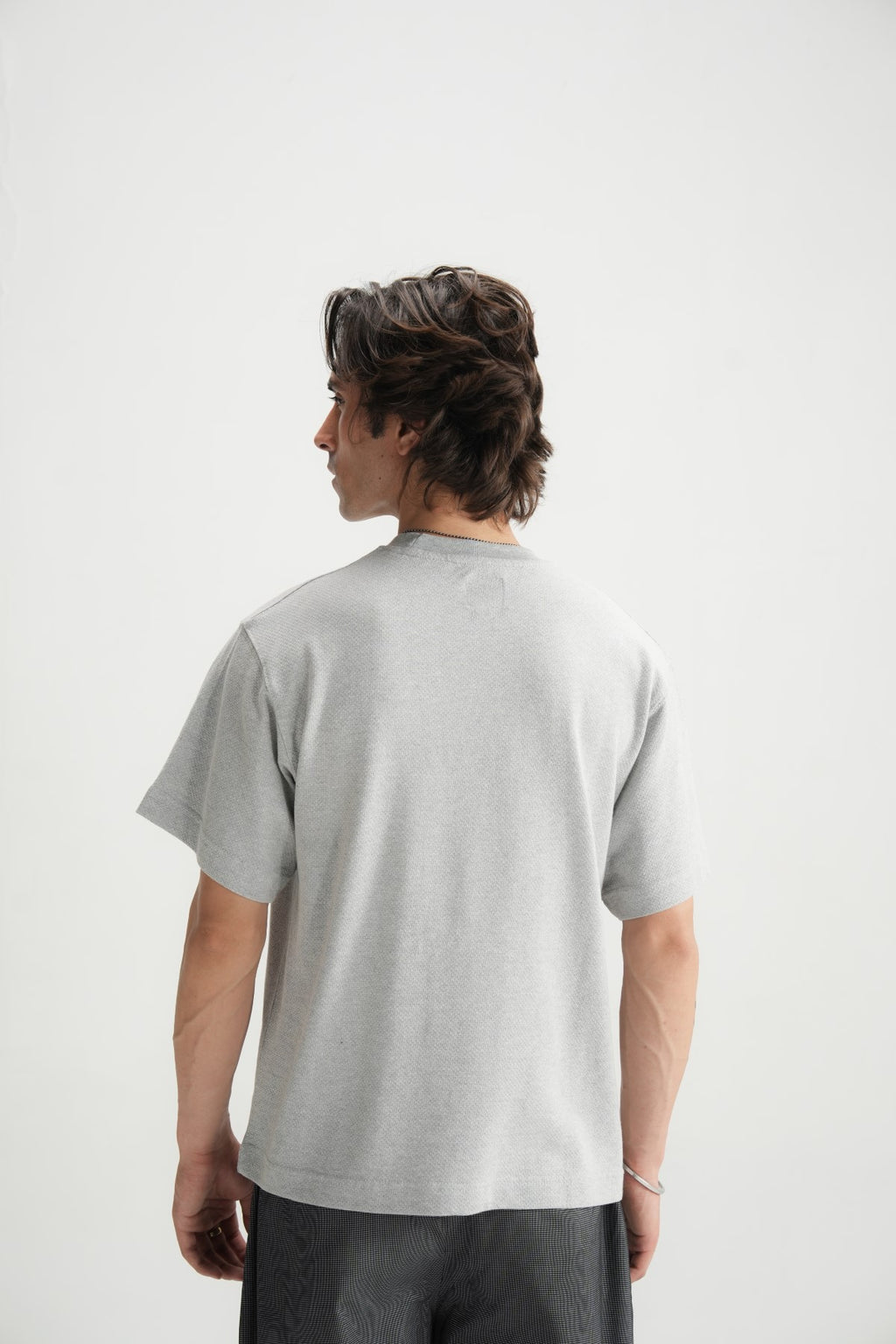 Self Textured Grey violet Relax fit Tee - Brackets