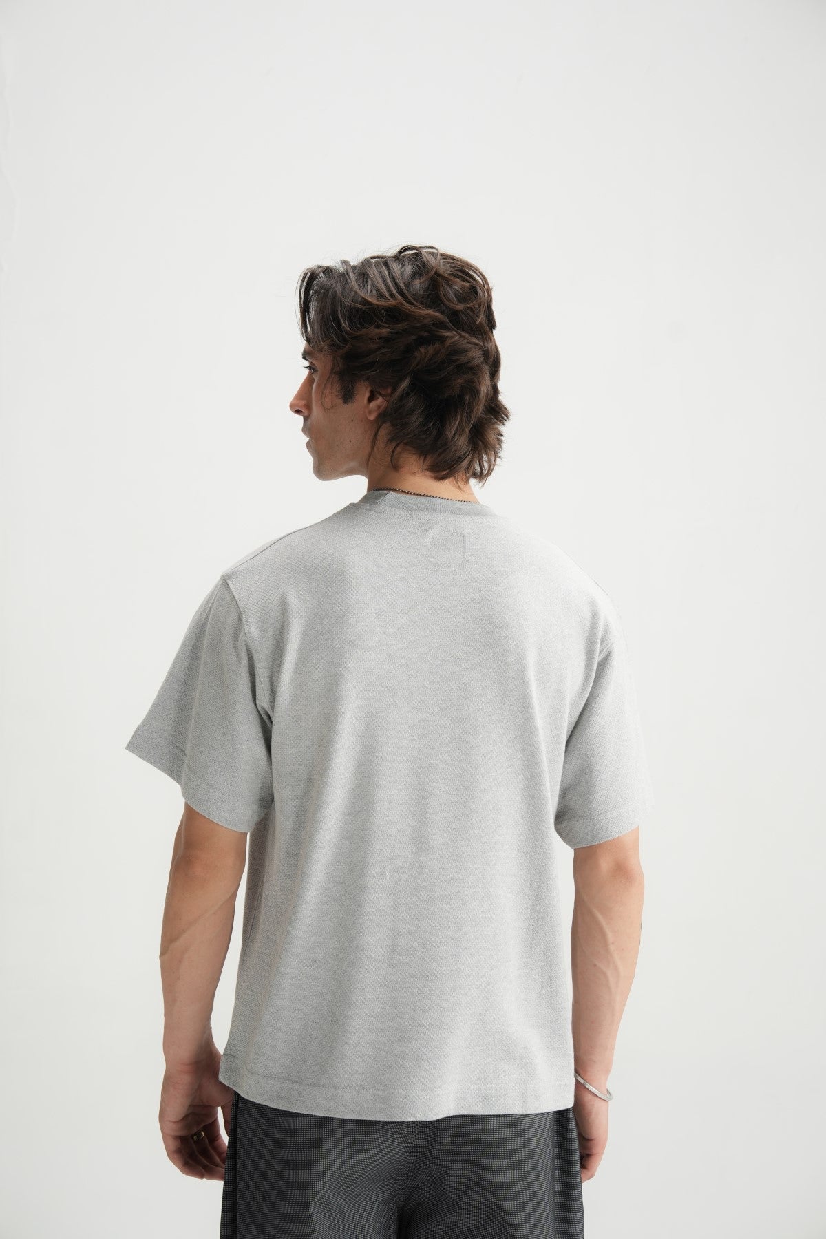 Self Textured Grey violet Relax fit Tee - Brackets