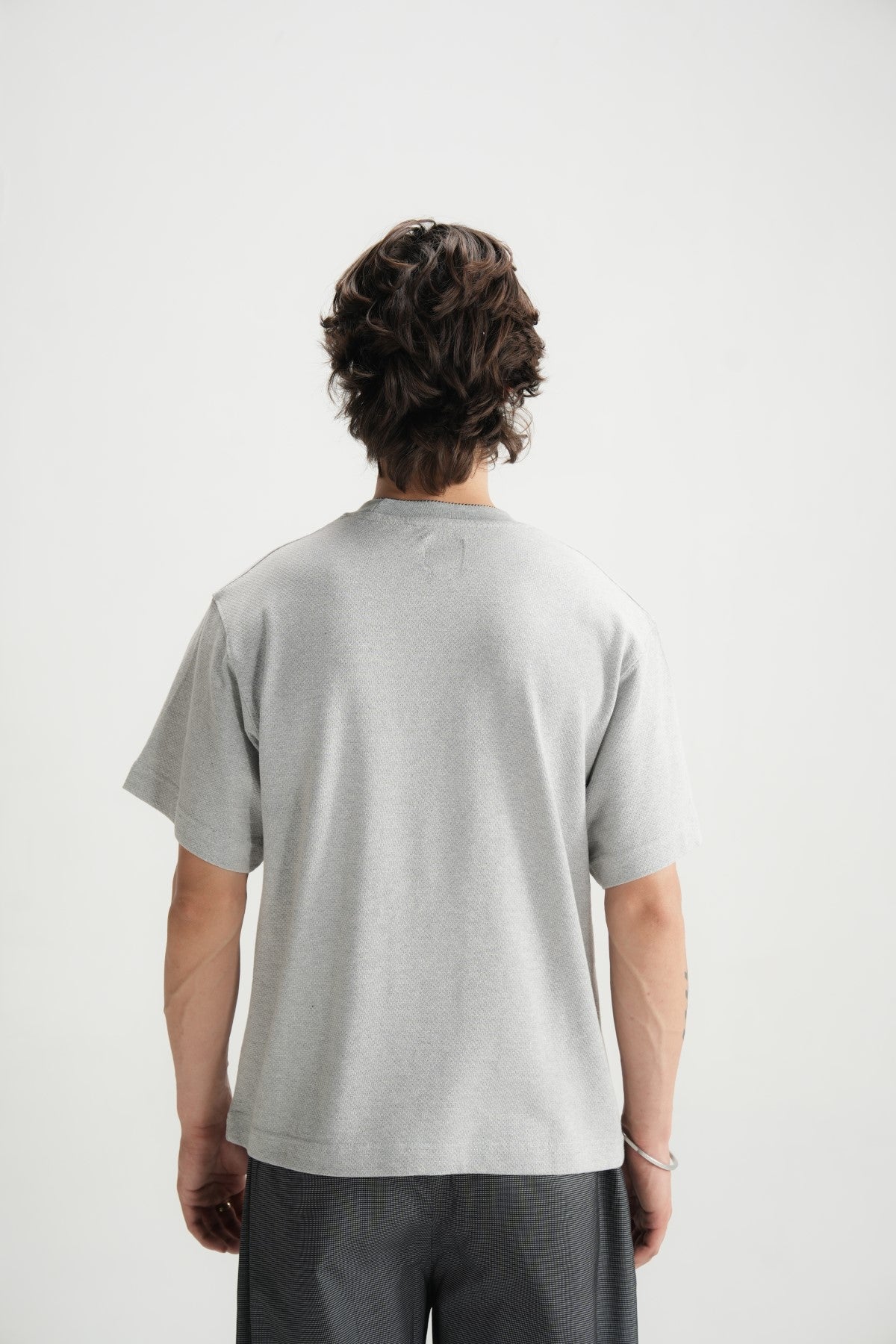 Self Textured Grey violet Relax fit Tee - Brackets