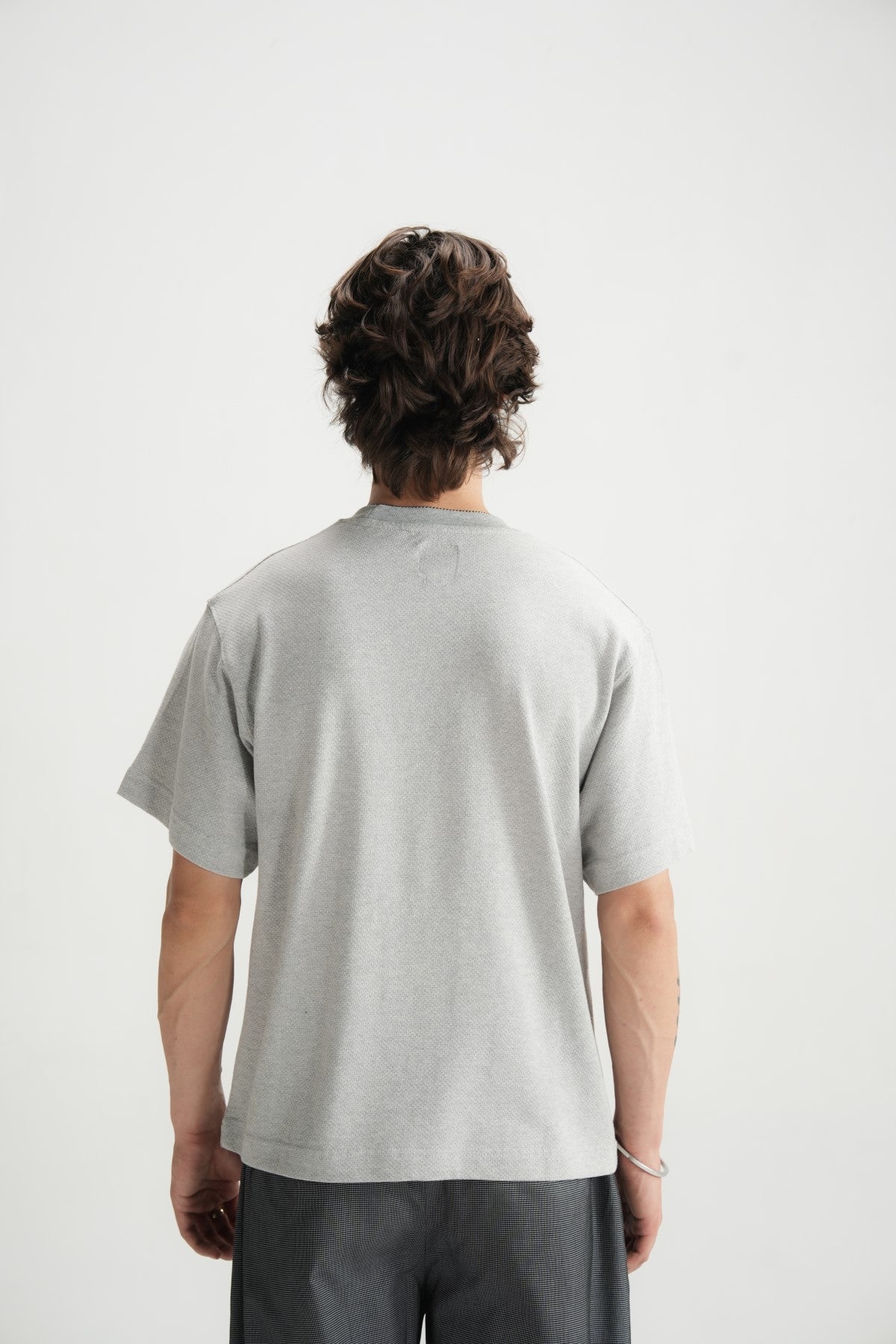Self Textured Grey violet Relax fit Tee - Brackets