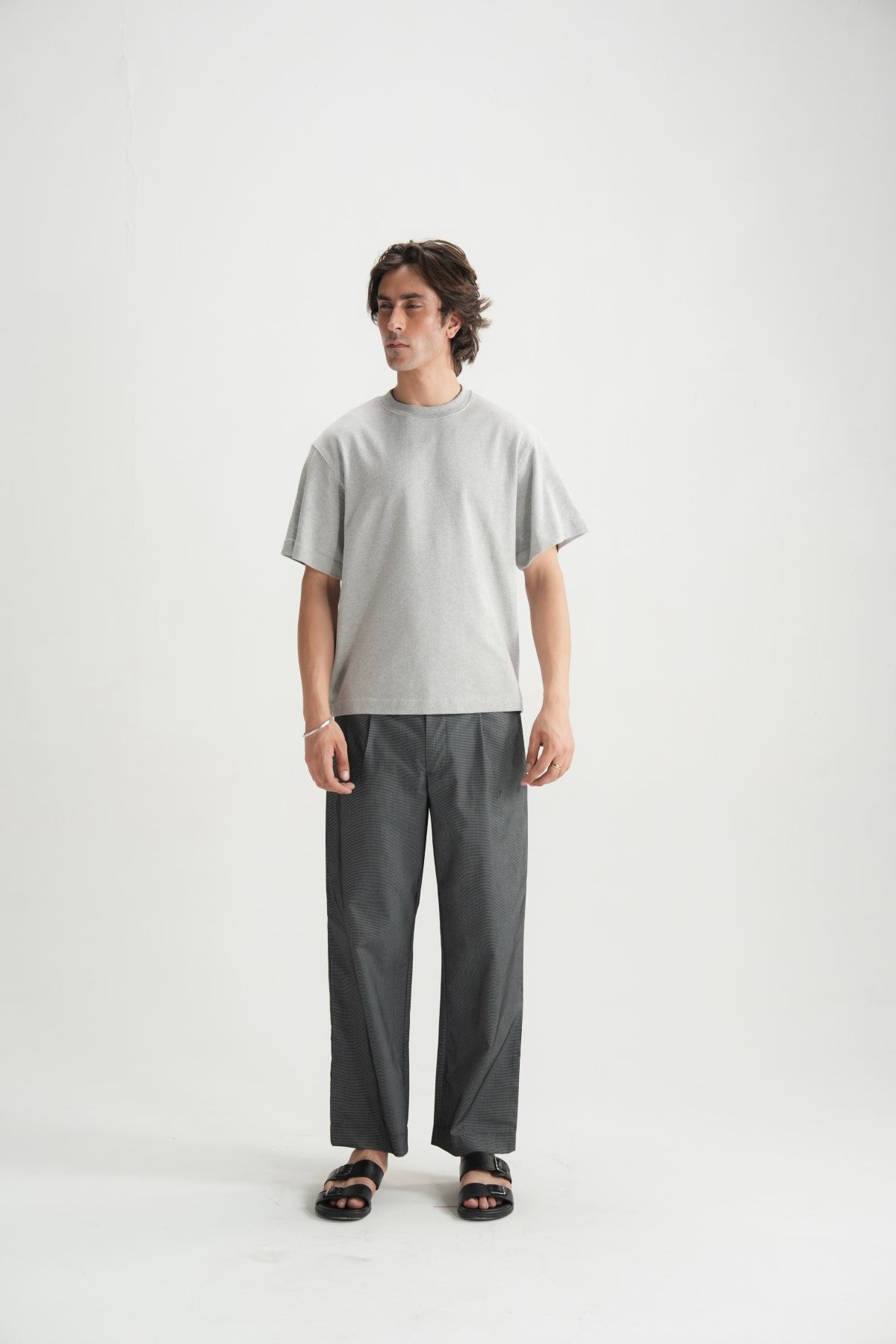 Self Textured Grey violet Relax fit Tee - Brackets