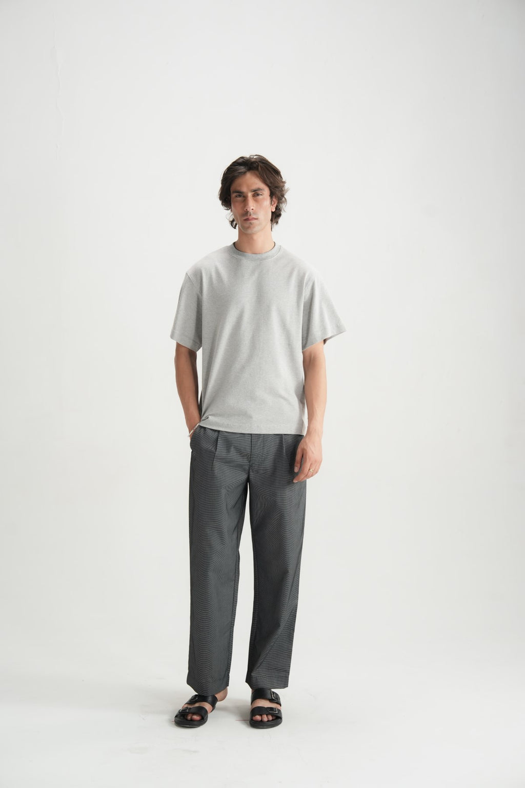 Self Textured Grey violet Relax fit Tee - Brackets