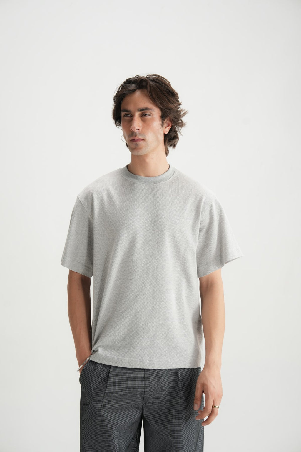 Self Textured Grey violet Relax fit Tee - Brackets