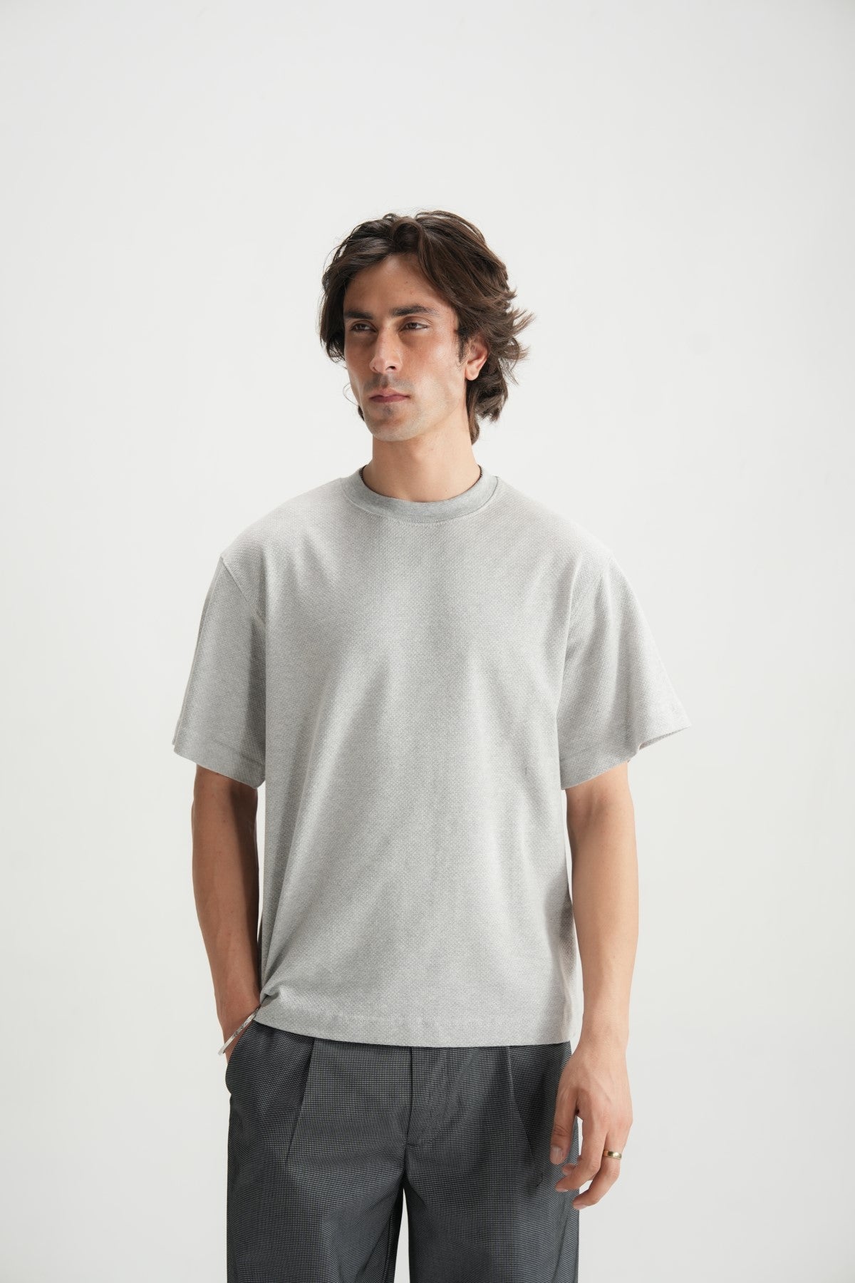 Self Textured Grey violet Relax fit Tee - Brackets