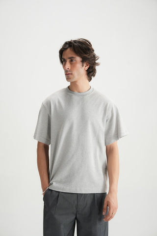 Self Textured Grey violet Relax fit Tee - Brackets