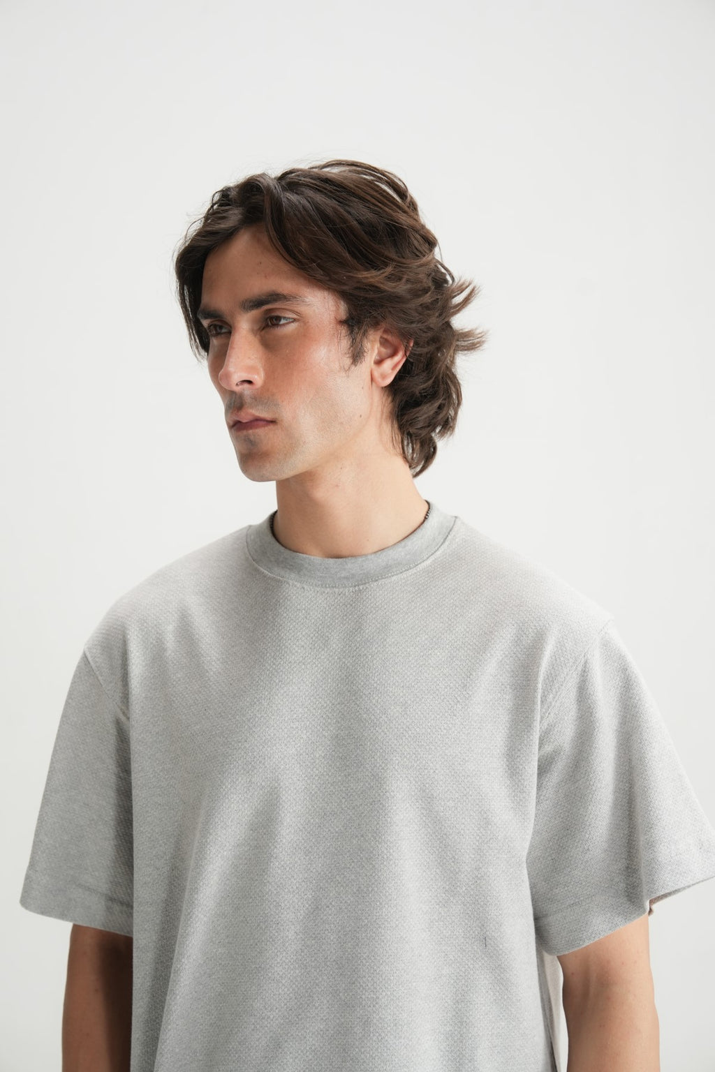 Self Textured Grey violet Relax fit Tee - Brackets