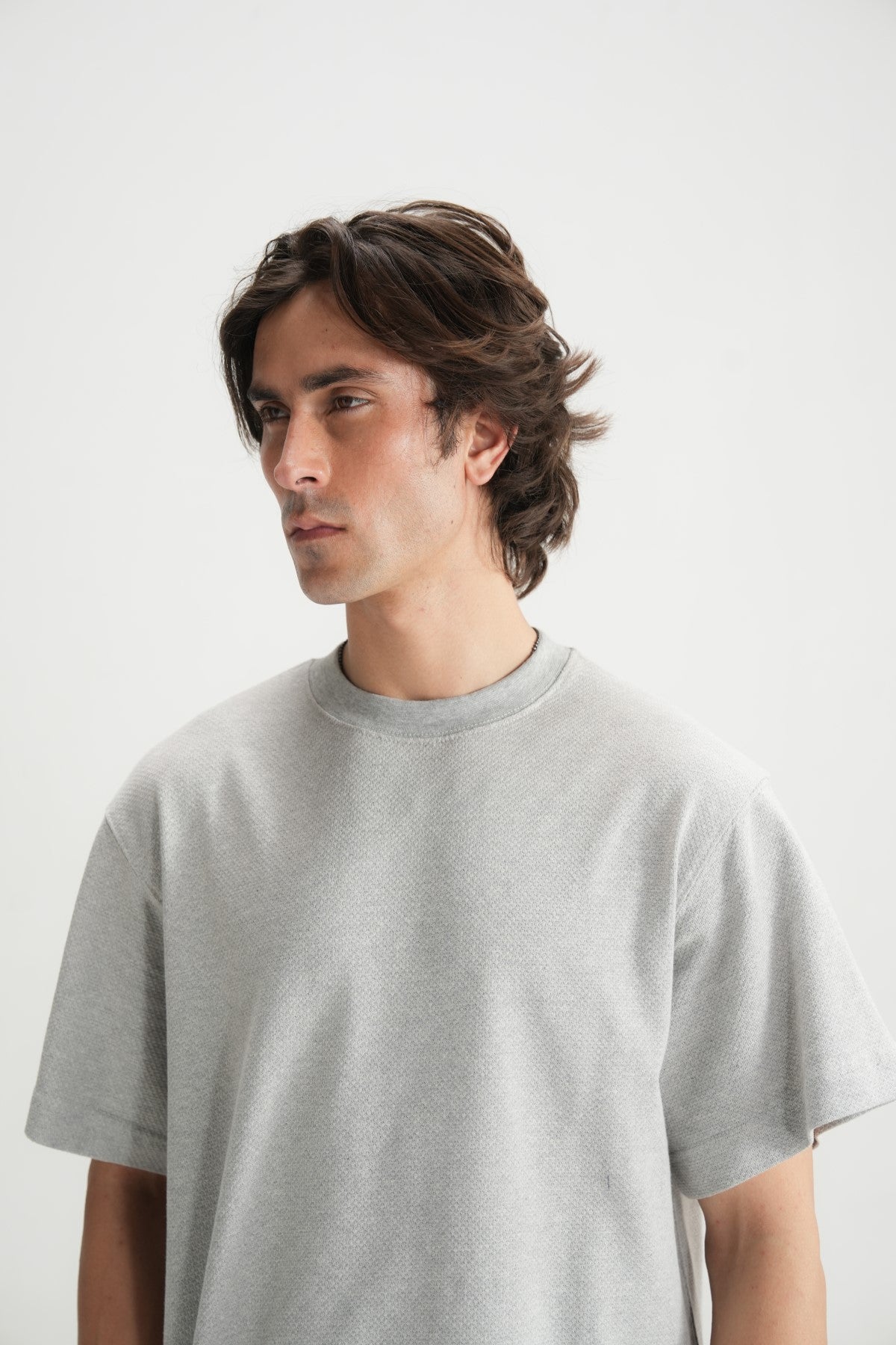 Self Textured Grey violet Relax fit Tee - Brackets