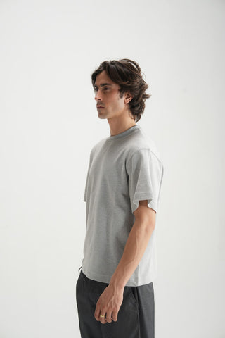 Self Textured Grey violet Relax fit Tee - Brackets