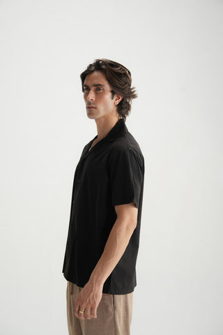 Black Cotton Resort Shirt - Brackets