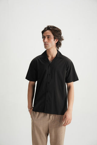 Black Cotton Resort Shirt - Brackets