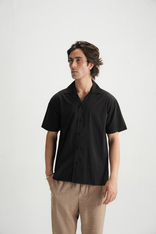Black Cotton Resort Shirt - Brackets