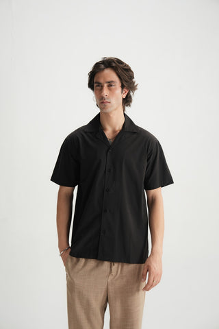 Black Cotton Resort Shirt - Brackets