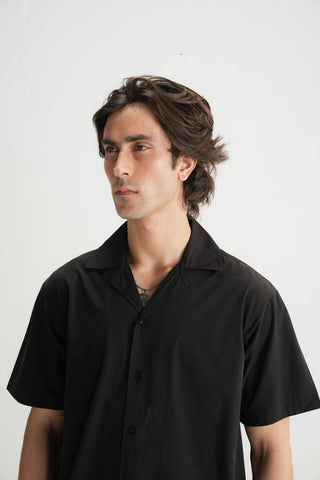 Black Cotton Resort Shirt - Brackets