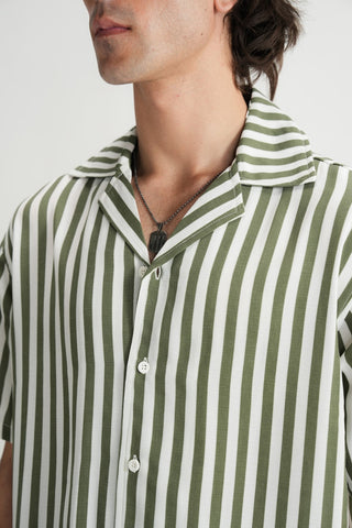 Forest Green Striped Resort Shirt - Brackets