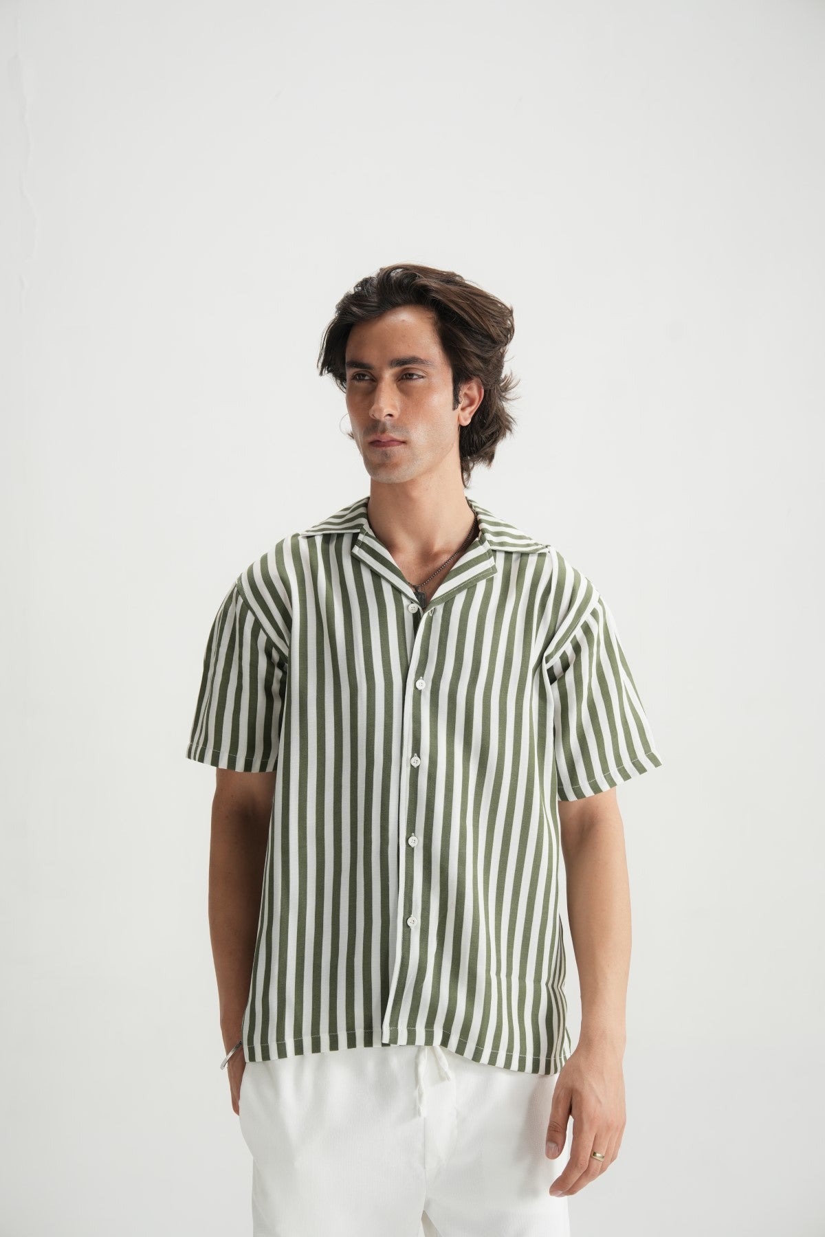 Forest Green Striped Resort Shirt - Brackets