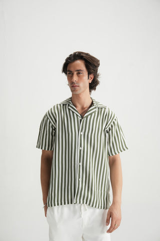Forest Green Striped Resort Shirt - Brackets