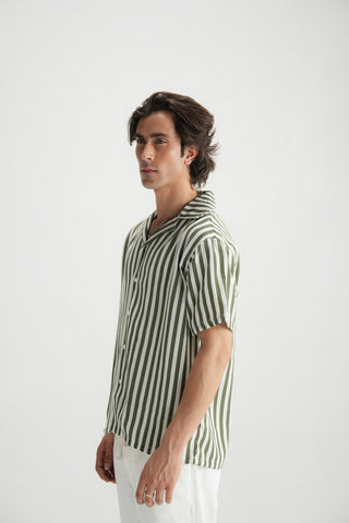 Forest Green Striped Resort Shirt - Brackets