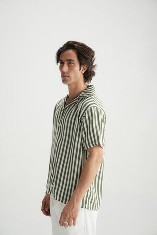 Forest Green Striped Resort Shirt - Brackets