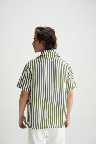 Forest Green Striped Resort Shirt - Brackets