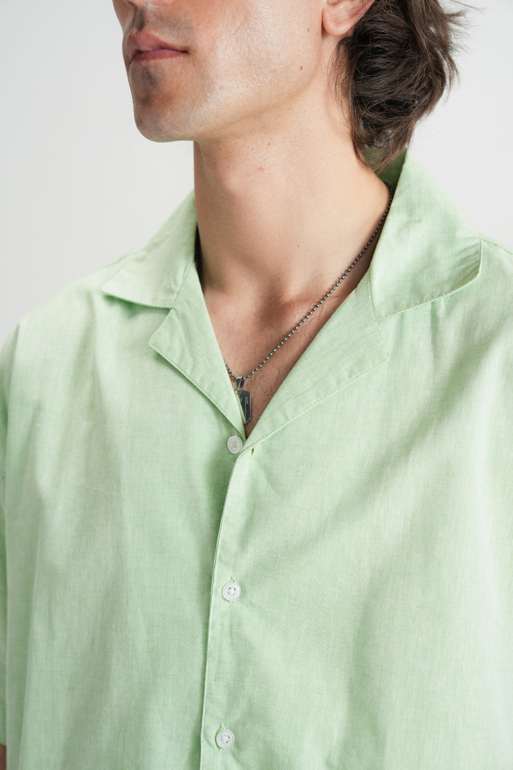 Arcadian Green Linen Resort Shirt - Brackets