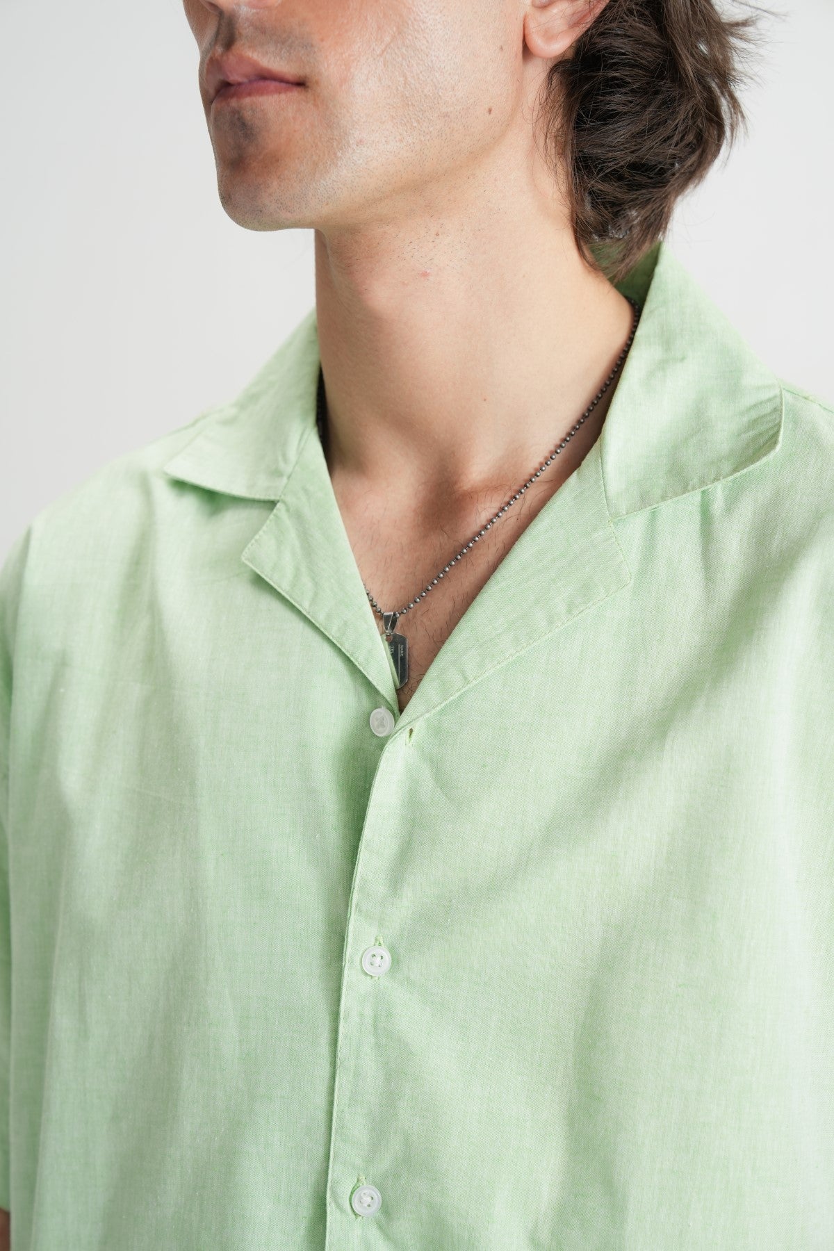 Arcadian Green Linen Resort Shirt - Brackets