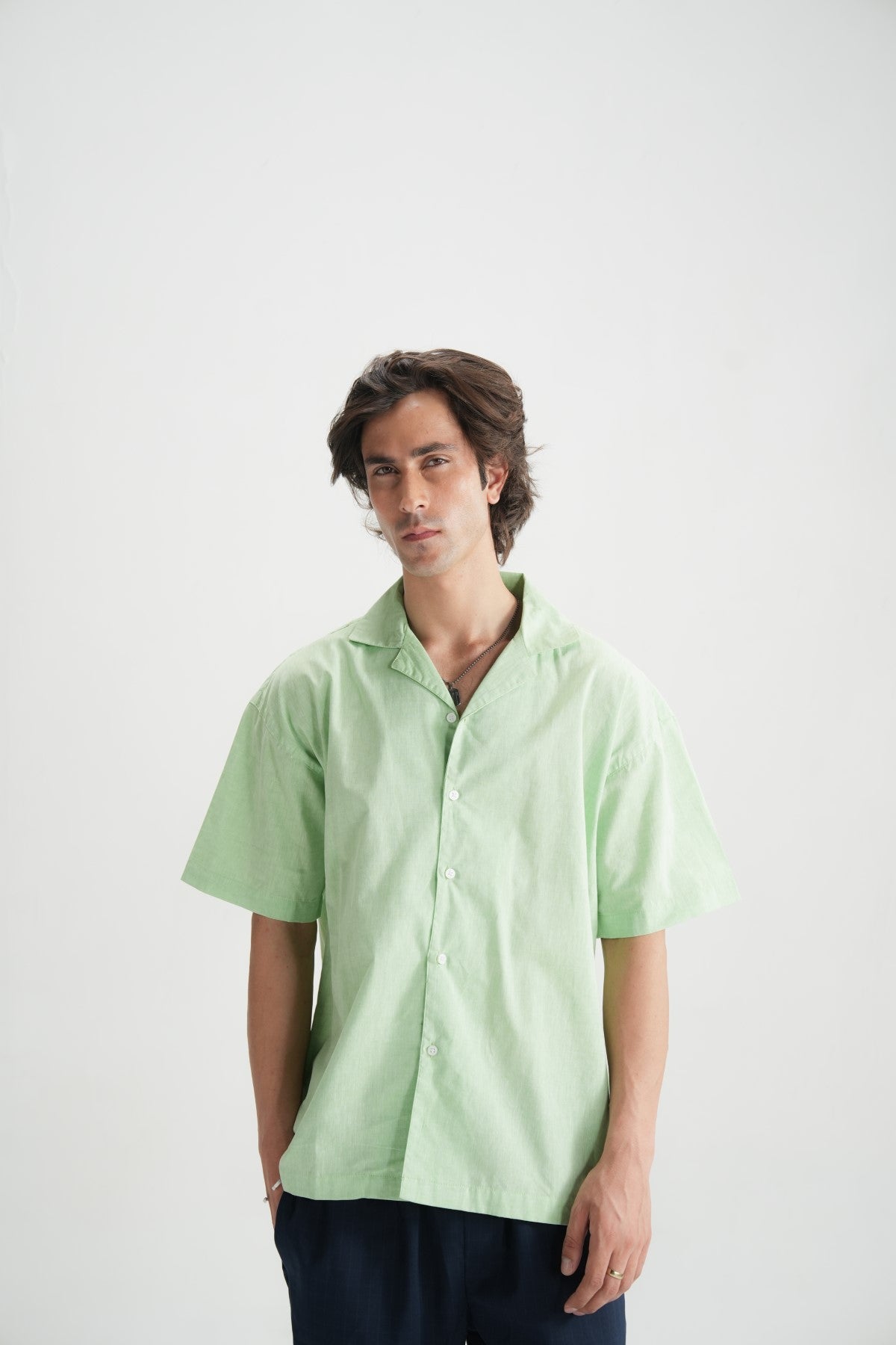 Arcadian Green Linen Resort Shirt - Brackets