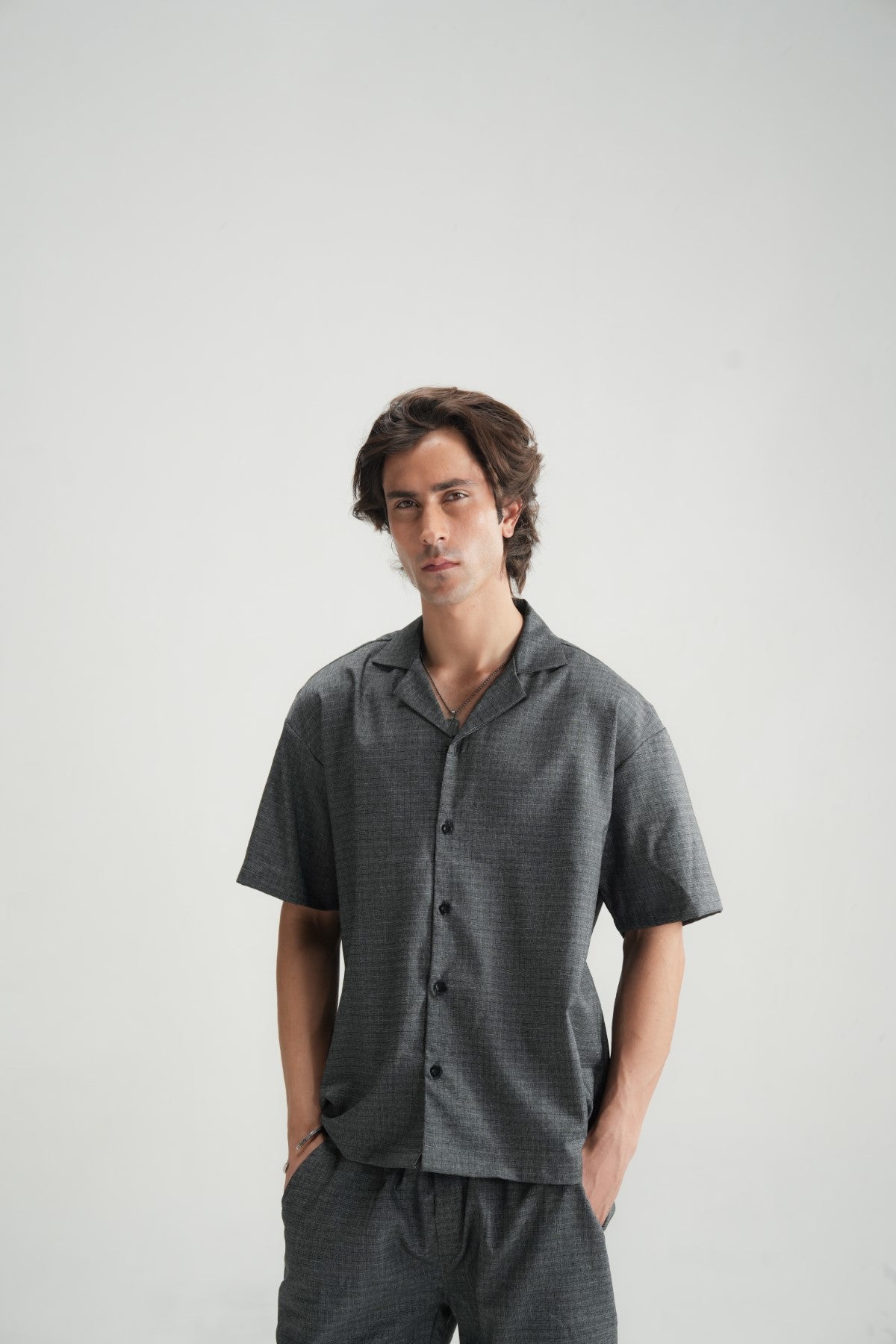 Black Self-Pattern Resort Shirt - Brackets Main image