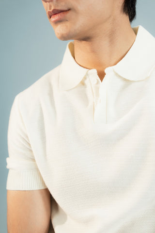 Vanilla White Jacquard Polo