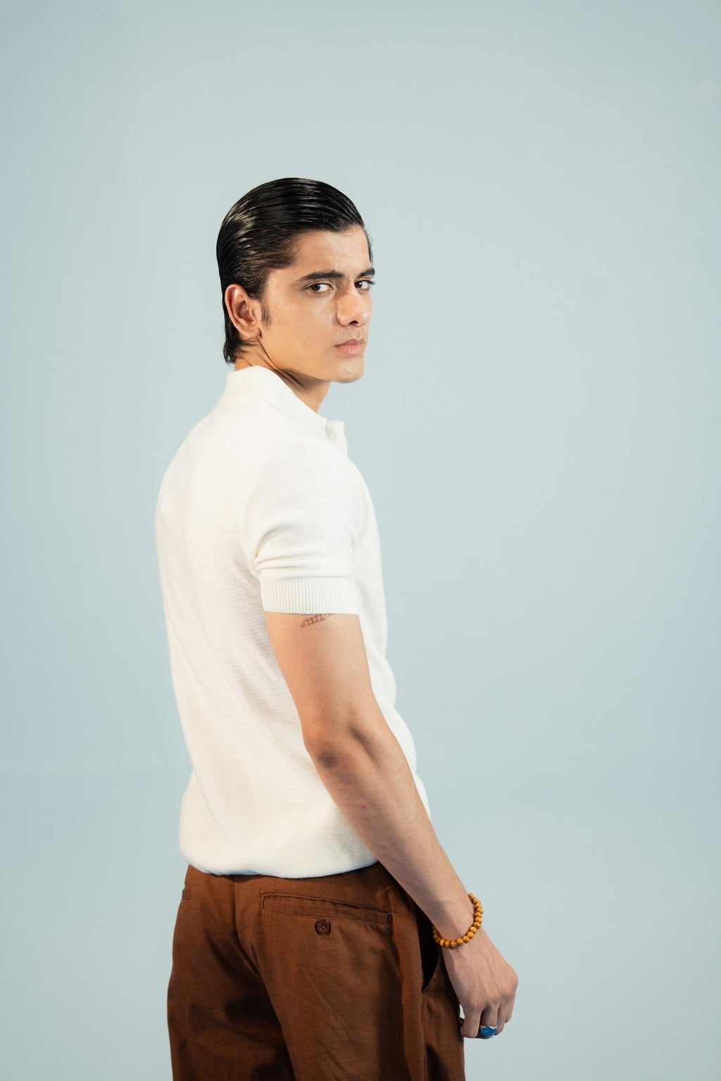 Vanilla White Jacquard Polo