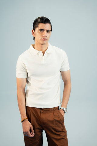Vanilla White Jacquard Polo