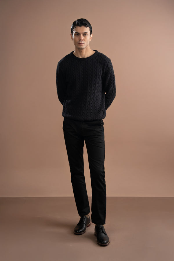 Cable Knitted Sweater - Black