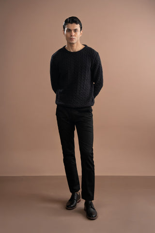 Cable Knitted Sweater - Black
