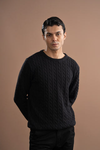 Cable Knitted Sweater - Black