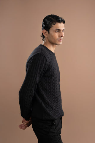 Cable Knitted Sweater - Black