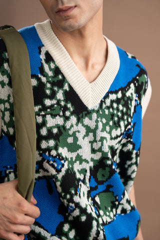 Abstract Sweater Vest - Blue