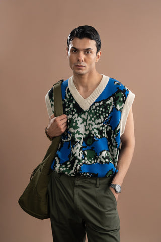 Abstract Sweater Vest - Blue