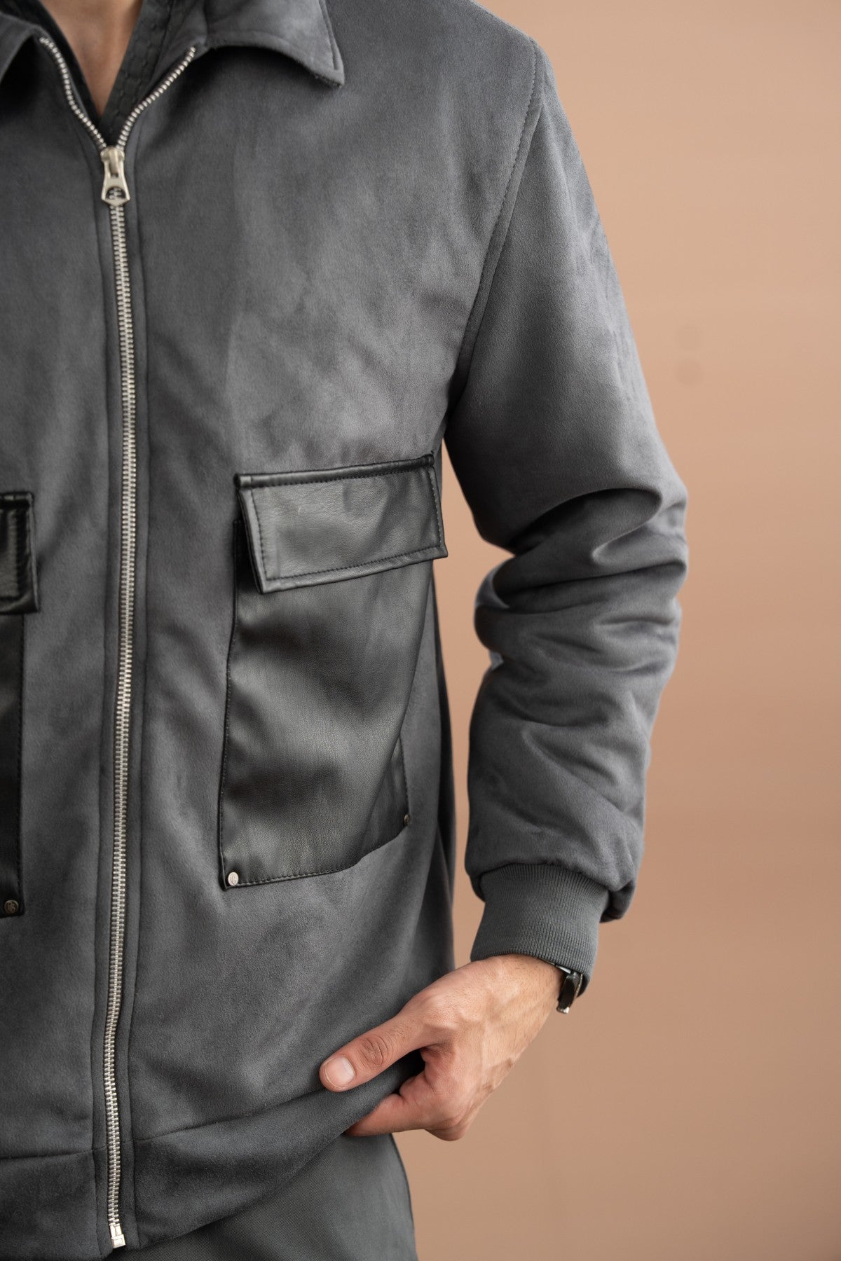 Suede Shacket - Steel Grey