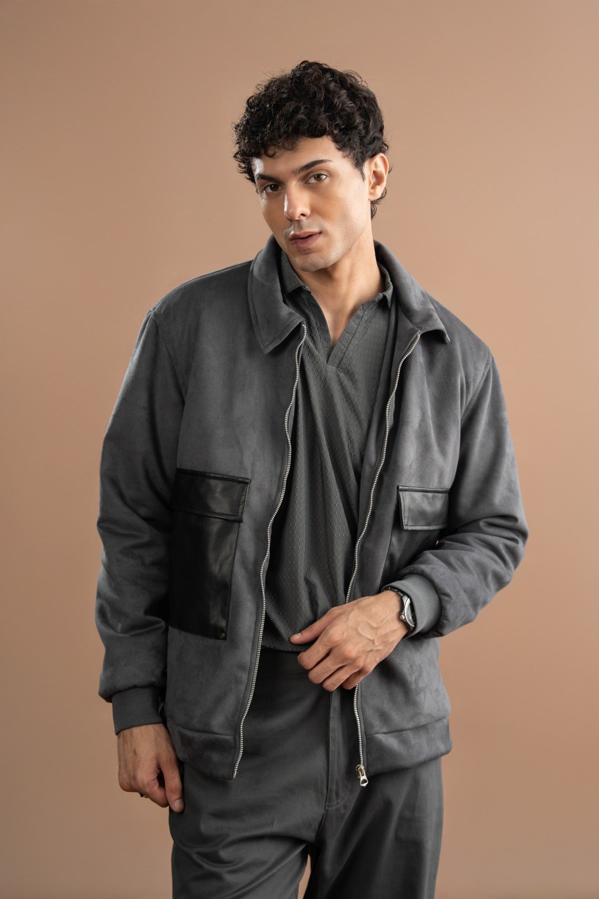 Suede Shacket - Steel Grey Main image