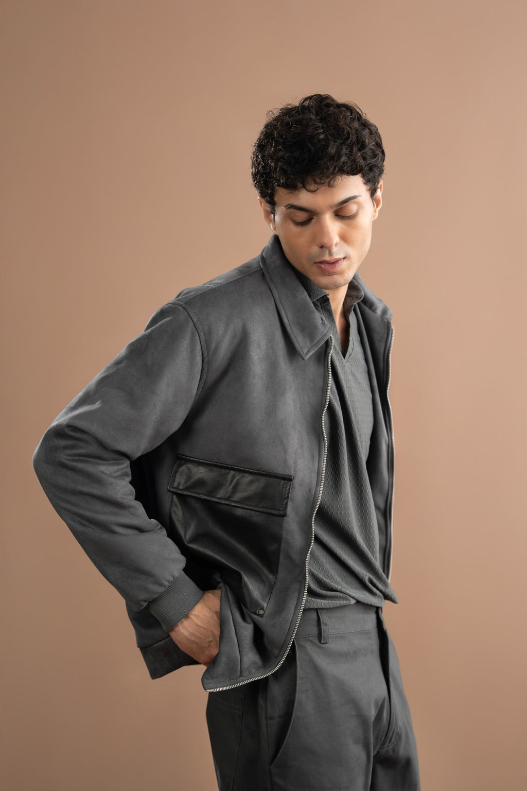 Suede Shacket - Steel Grey