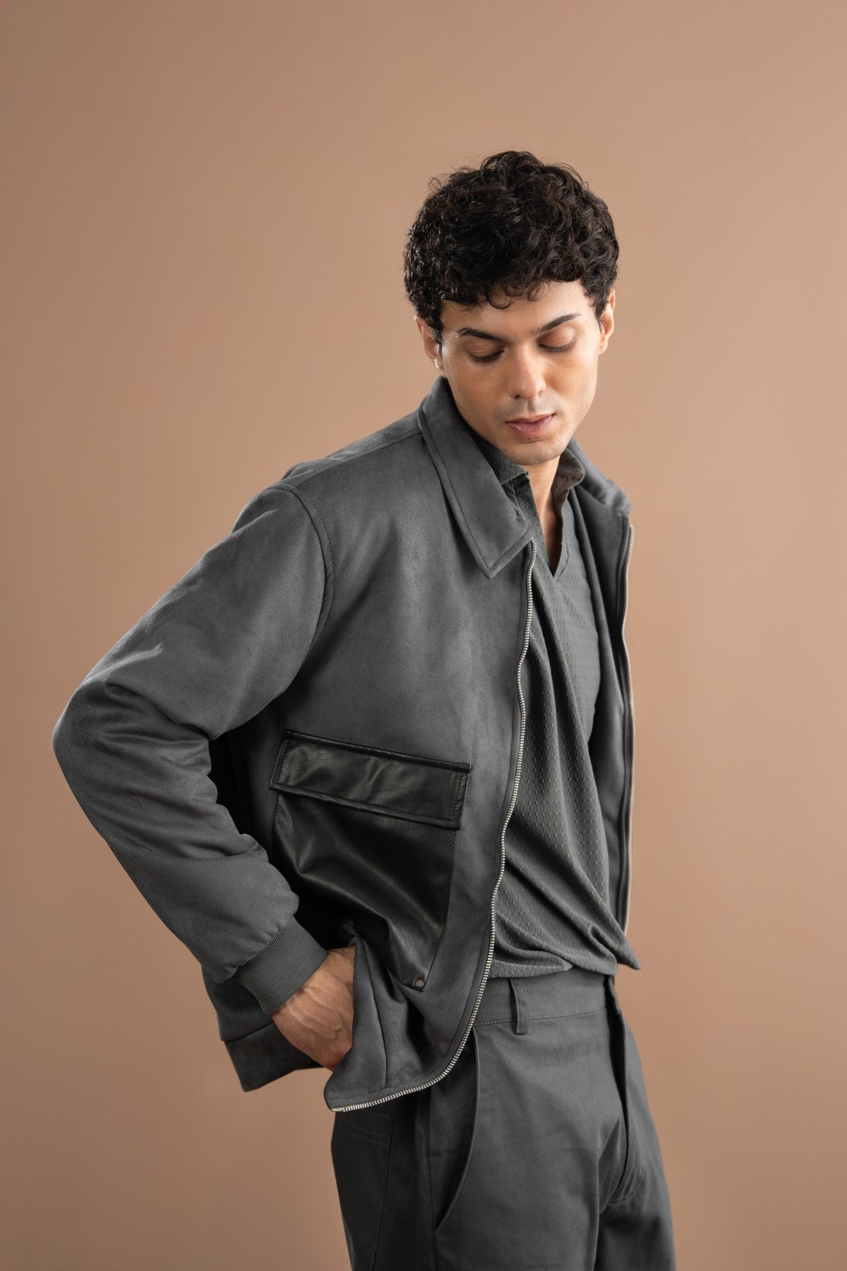 Suede Shacket - Steel Grey