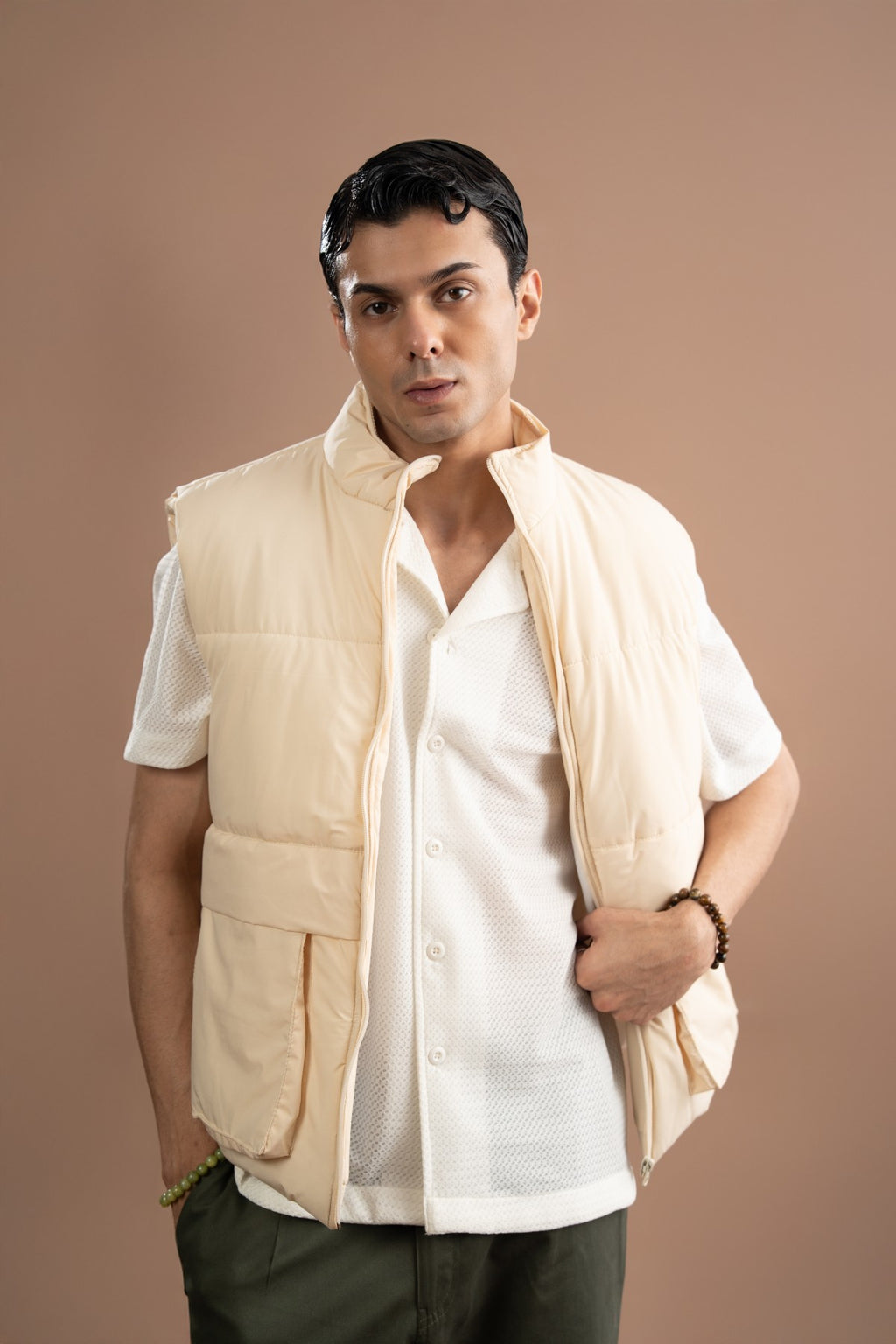 Sleeveless Puffer Jacket - Seed Pearl