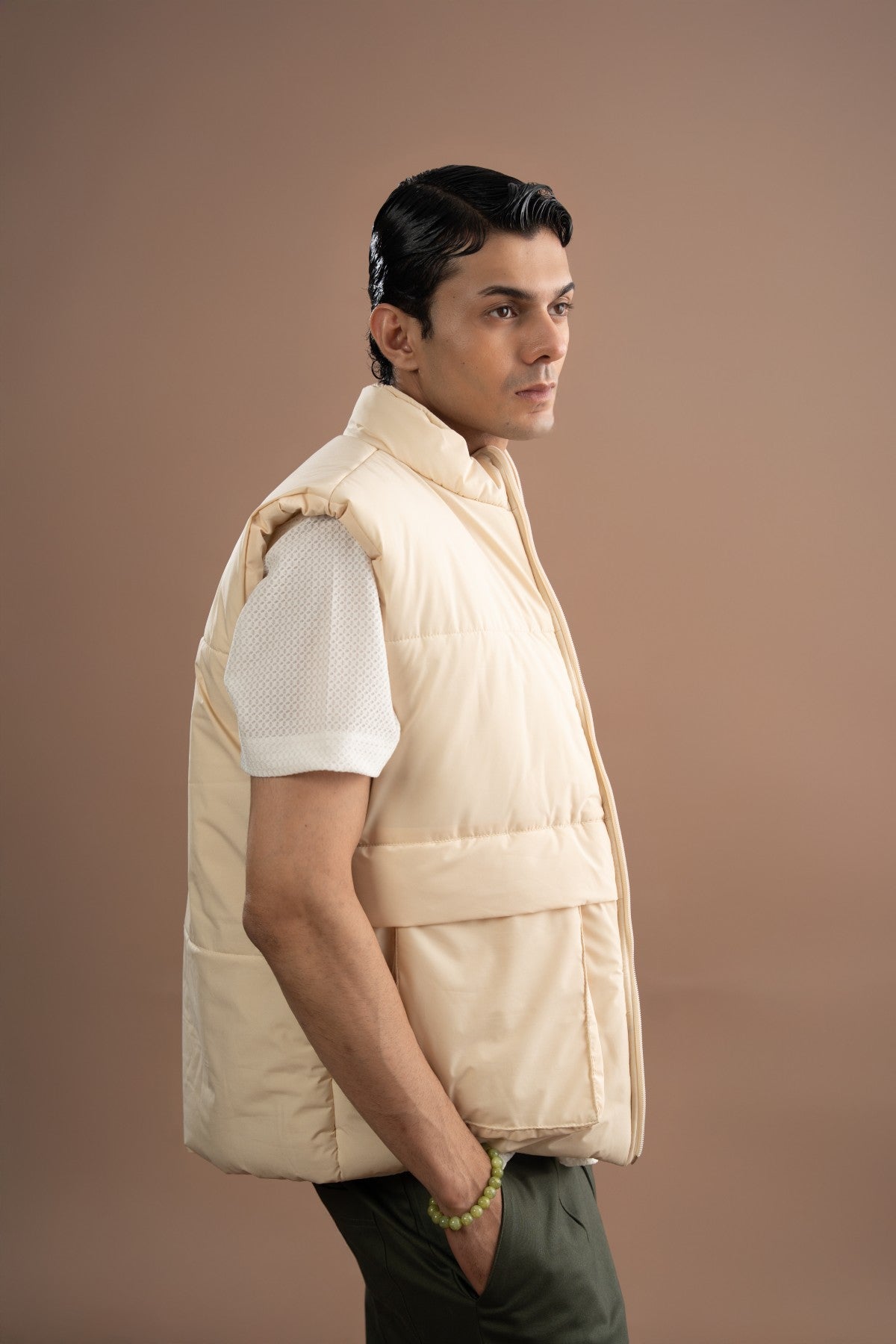 Sleeveless Puffer Jacket - Seed Pearl