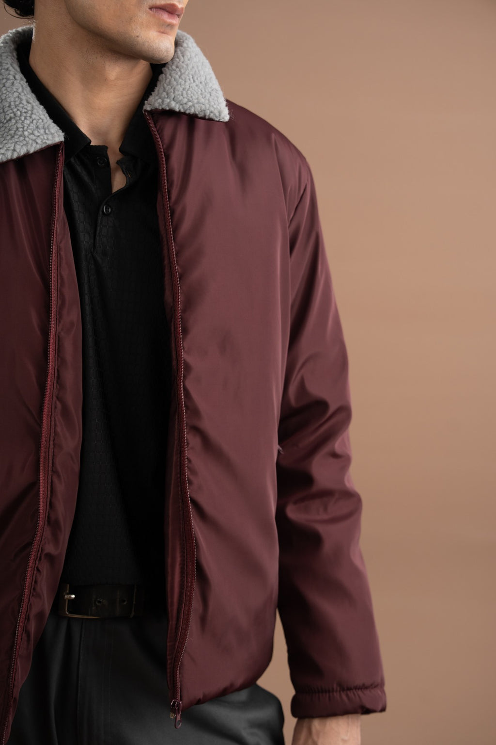 Full Sleeves Puffer Jacket - Plum Wine