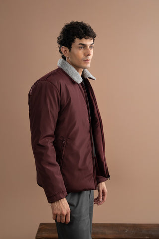Full Sleeves Puffer Jacket - Plum Wine