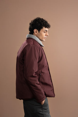 Full Sleeves Puffer Jacket - Plum Wine