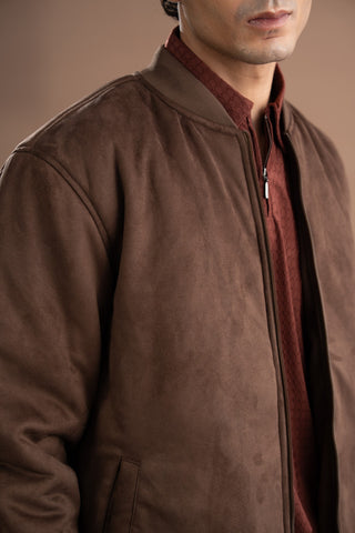 Suede Bomber Jacket - Chocolate Brown